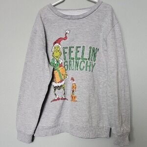 Gray Feeling Grinchy Grinch Christmas Pullover Crew Neck Sweatshirt Large